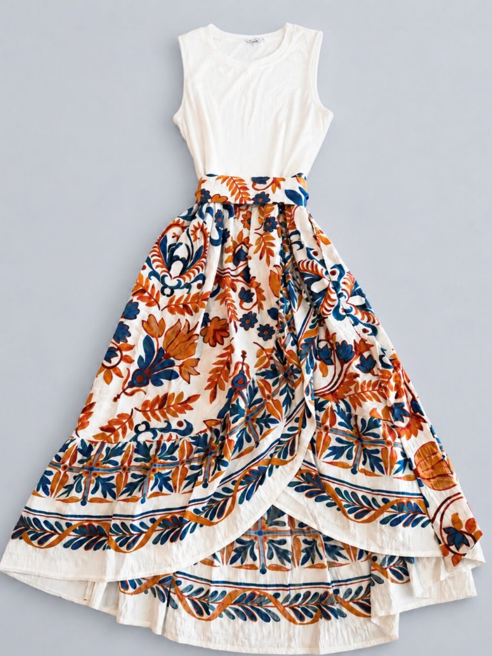 Boho Floral High Low Maxi Sleeveless Dress Tie Waist Tag XL Fits Medium NEW